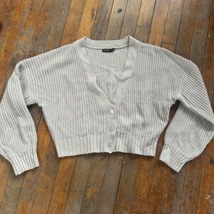 Nasty Gal Light Gray Cropped Button-Up Knit Cardigan